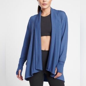 Athleta Size Small Petite Pranayama Wrap Blue Cardigan Open‎ Front Relaxed Fit